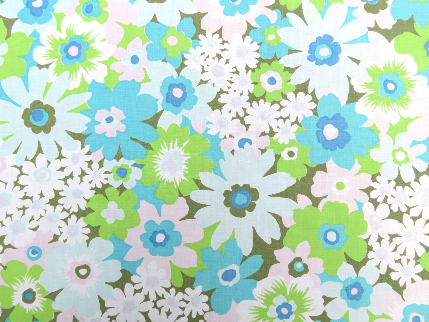 Half Yard of Vintage Sheet Fabric - Retro Green Floral