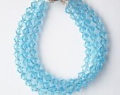 Triple Strand Sparkly Light Blue Crystal Beaded Bracelet