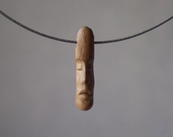 SALE Easter Island Statues - minature sculpture wooden jewelry, unique wood necklace,