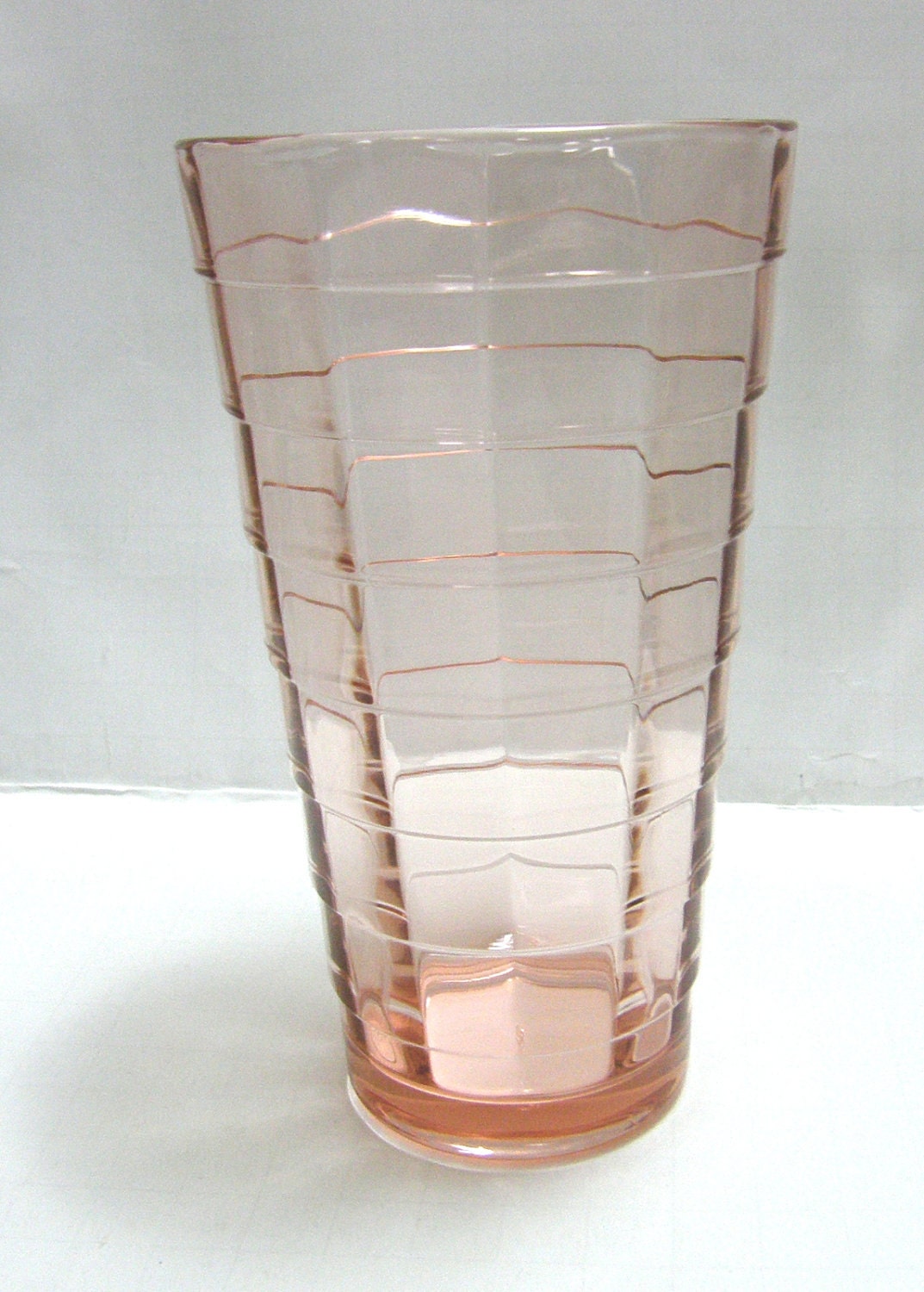 Hocking BLOCK OPTIC flat tumbler - pink HTF - ca. Early 1930s