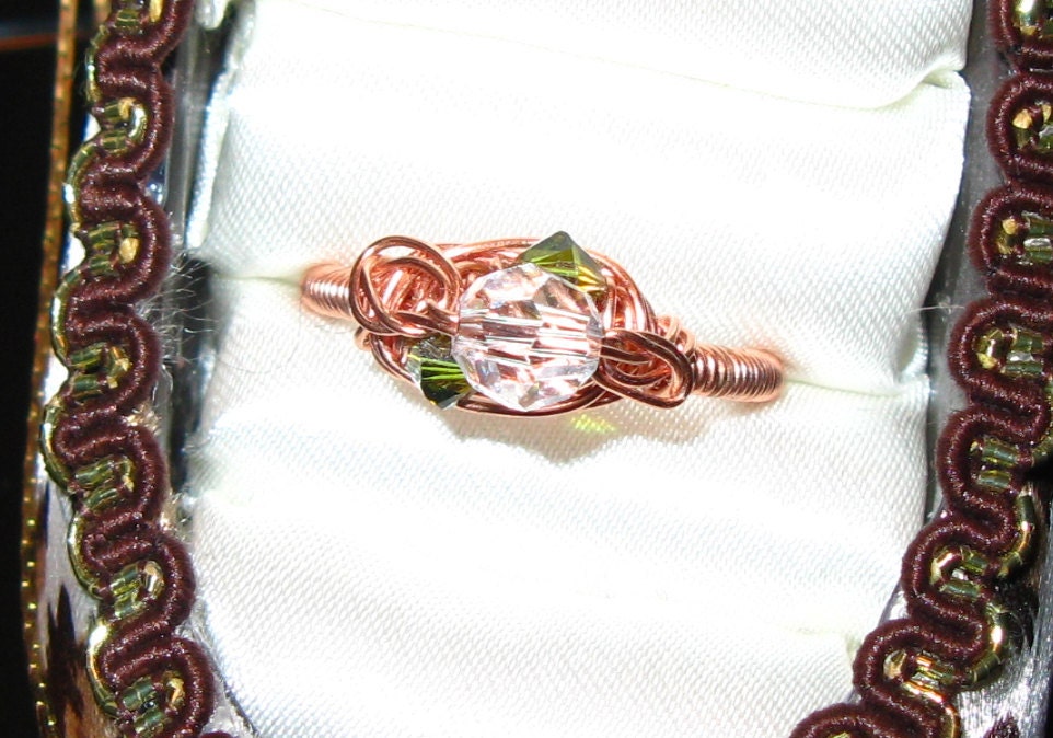 Sparkly Crystal Wire Wrapped Ring - Size 8