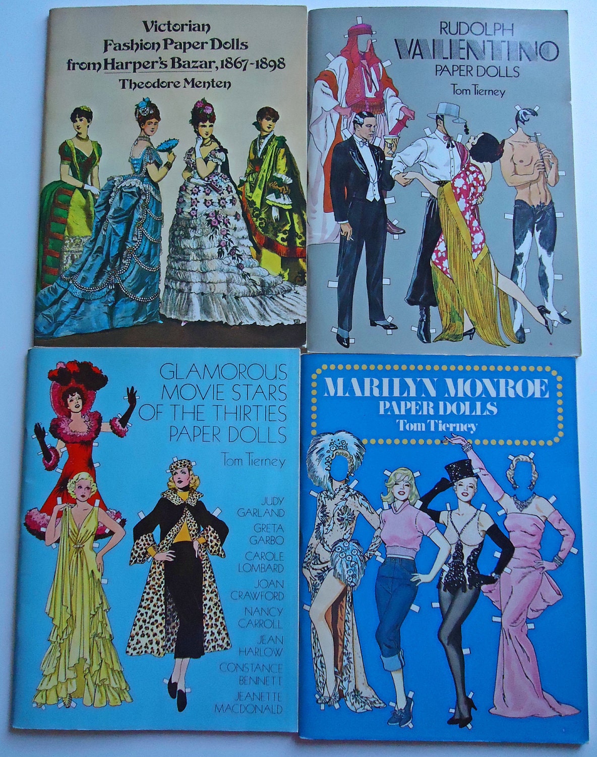 4 Fashion Paper Doll Books Movie Stars Victorian Fashion Rudolph Valentino Marilyn Monroe Paperdolls olivemlouDIY