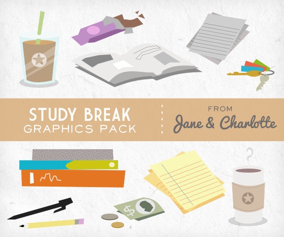 Clip Art Graphics Pack Coffee Study Break Books Homework College Personal and Small Commercial Use