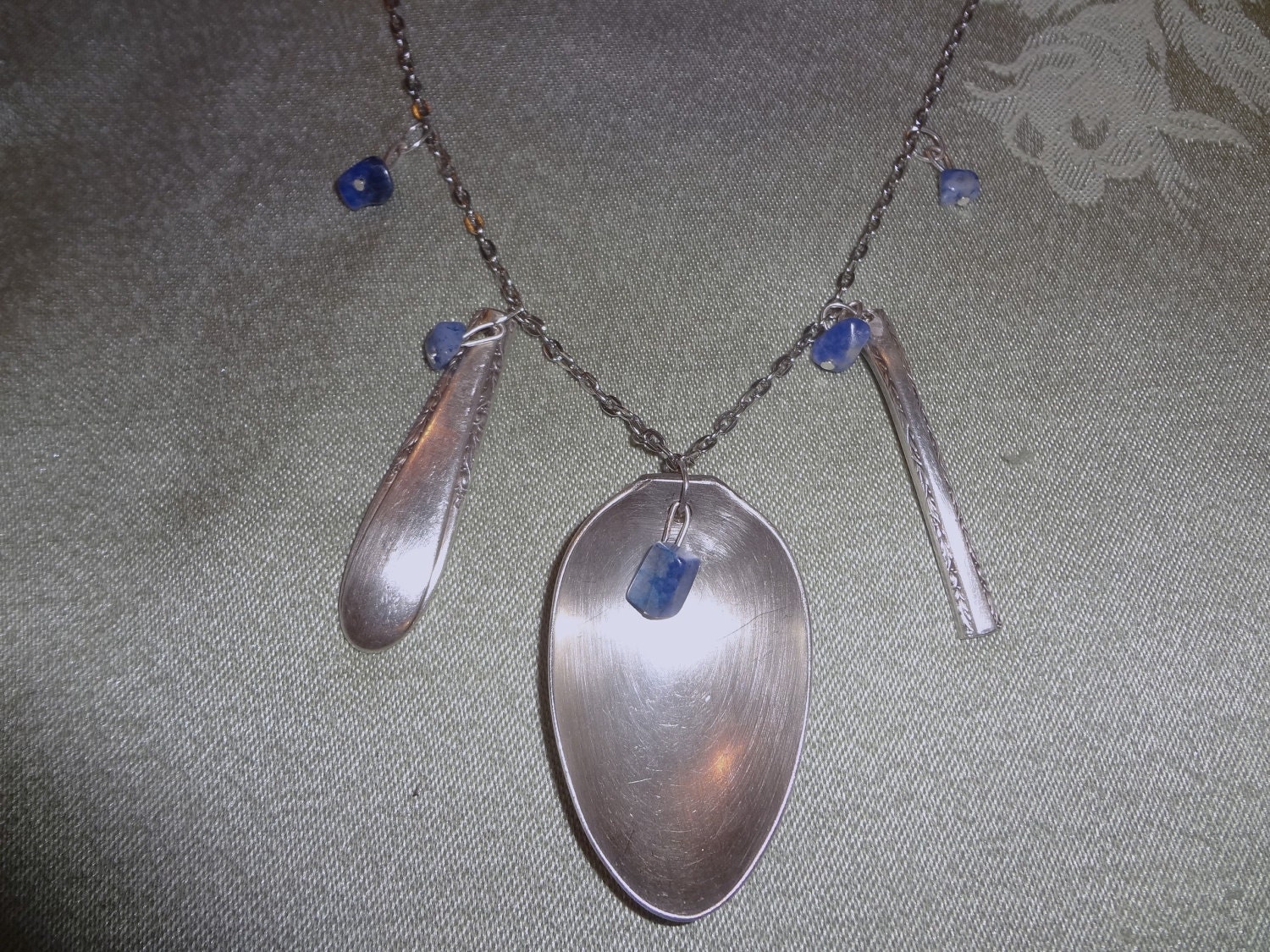 Gorgeous Silver Spoon Necklace, Semi-Precious Stones Unique, Upcycled, Repurposed