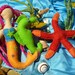 Waldorf Steiner hand made under the sea felt play set-mermaid, seahorse, starfish, sea plant & blue play silk