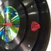 COOL wall Clock - 33 rpm record, 78 rpm record, 45 rpm record & Cd w/ Red 'Fender' guitar picks and chrome metal dot numbers