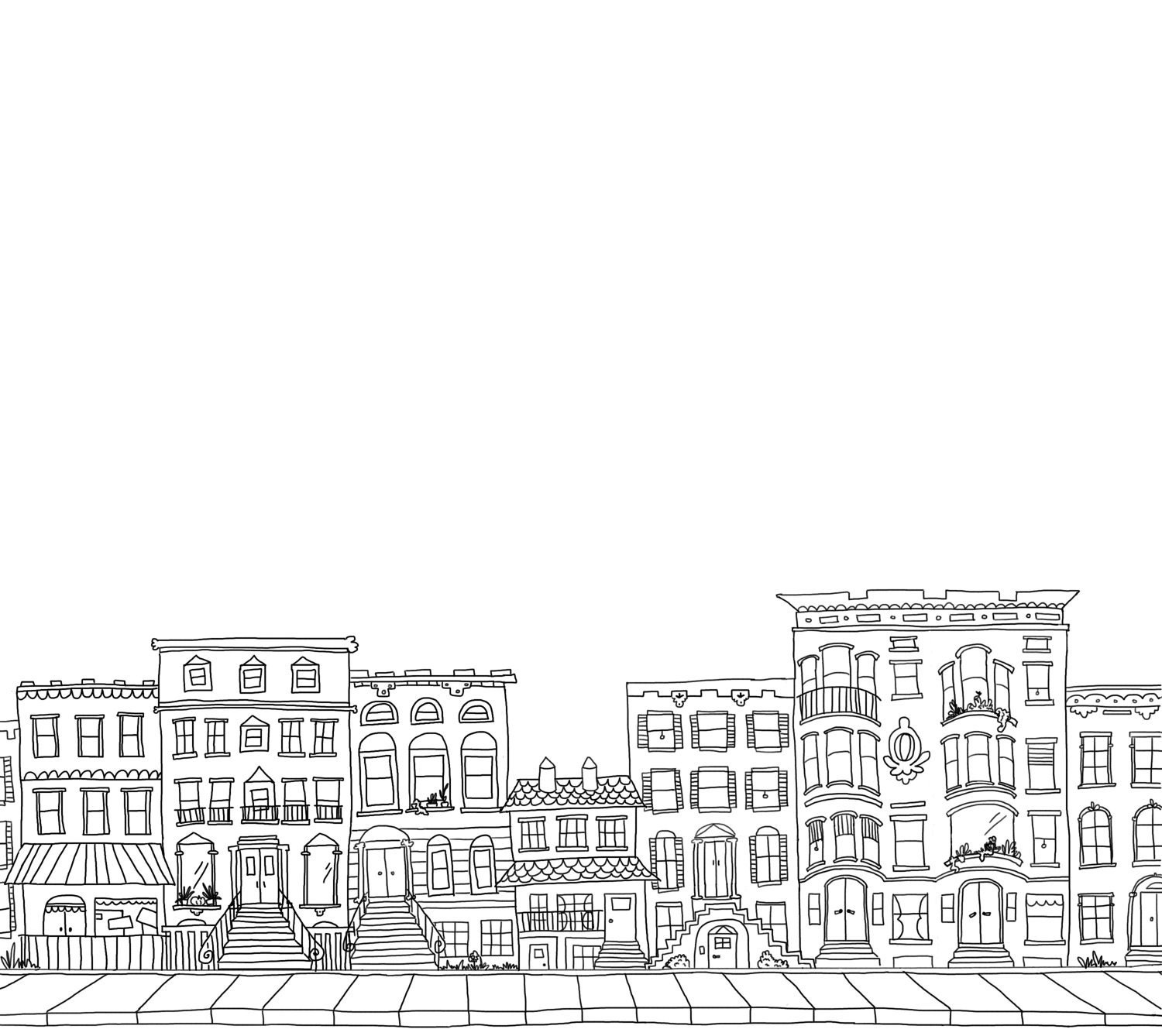 Custom Brownstone, Building, Block, City Illustrated Drawing