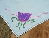 Pretty Embroidered and Appliqued Tulip Linen Tablecloth