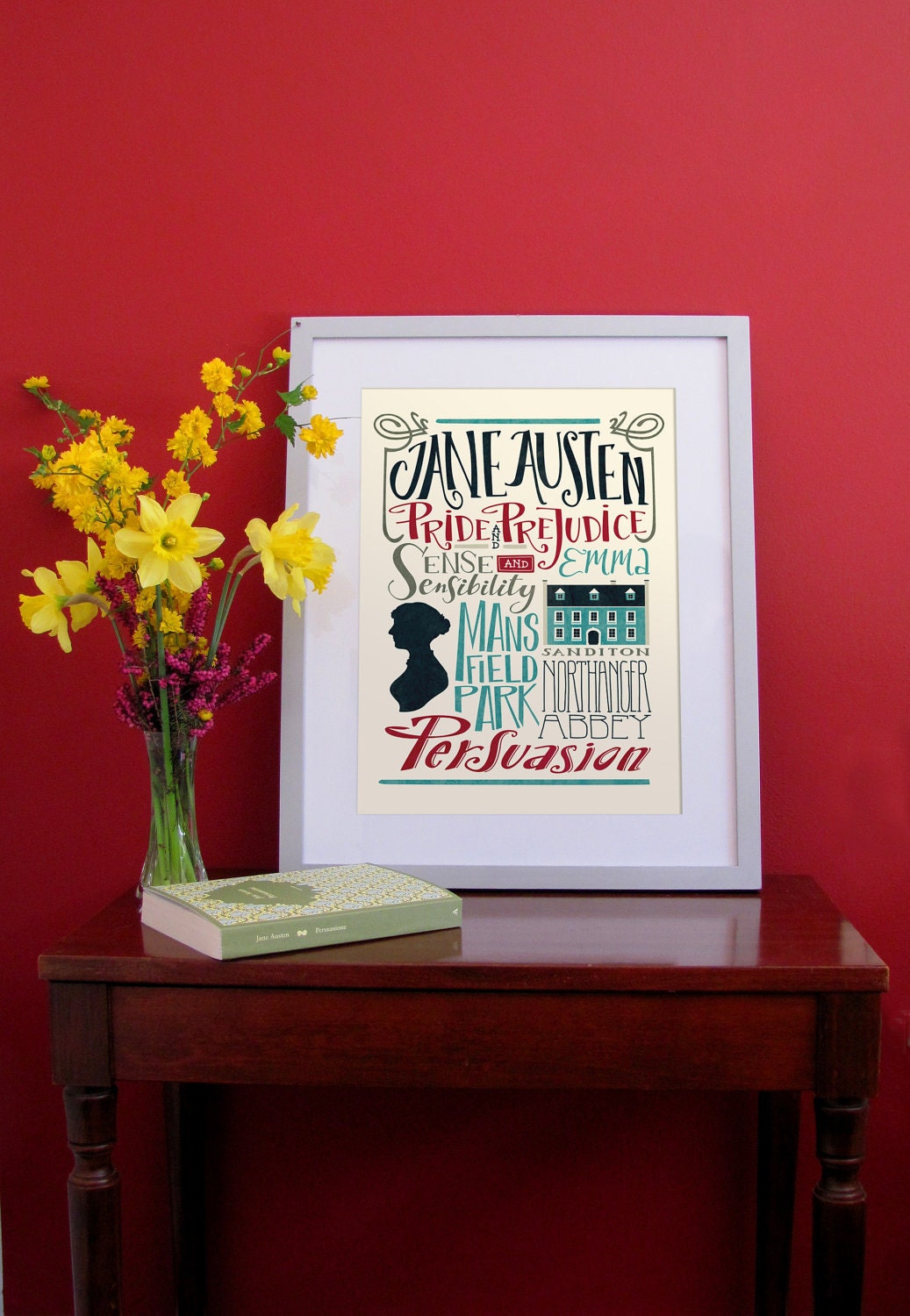 Jane Austen bibliography print, all the novels (12,60 x 18,10)