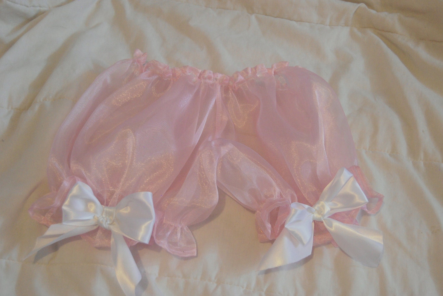 Sheer Cotton Candy Pink Bloomers With Ribbon Bows -Candy floss Color