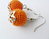 Orange Crocheted bead earrings - Free shipping