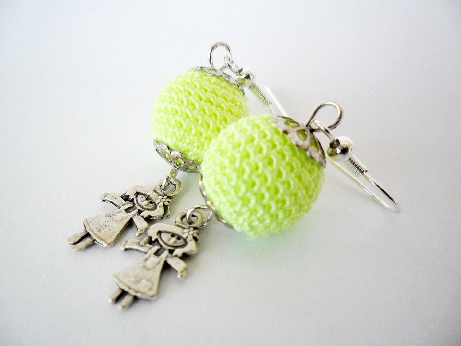Neon Yellow - Crocheted bead earrings - Free shipping