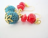 Oil Blue Crocheted bead earrings - Free shipping