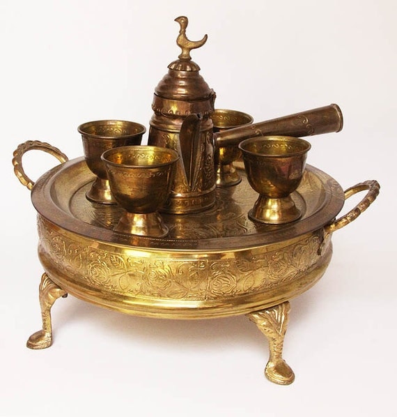 Brass Turkish Coffee Serving Set with Tray and by VoyageCreatives