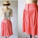 Vintage 80's skirt spring summer coral yoked waist, gathered, snap front S small M medium