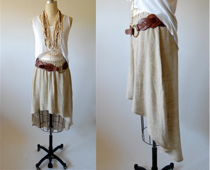 Flax HIGH LOW skirt upcycled Vintage 80's crinkle linen boho chic XS / S / M