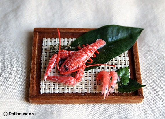 SEAFOOD decor set Lobster, shrimp- handmade Dollhouse Miniatures 1/12