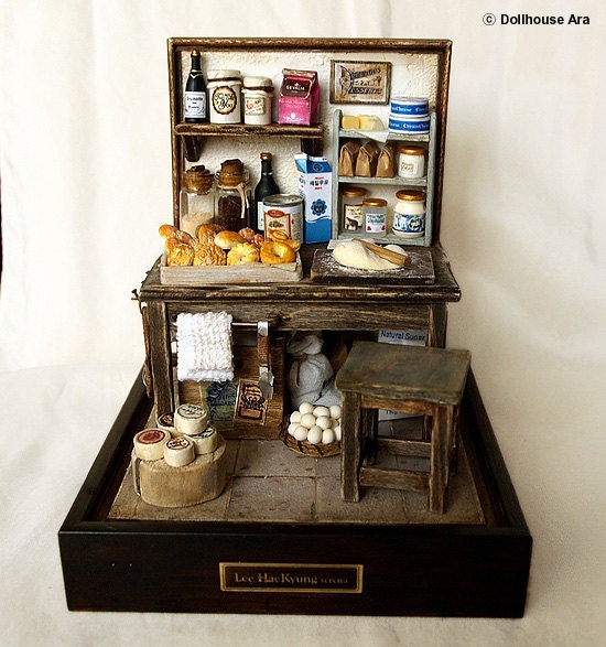 Vintage Small old Bakery- Baking bread-handmade Dollhouse Miniatures