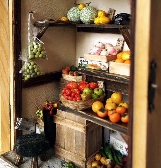 Vintage Small old Shop- Fruit and Vegetable -handmade Dollhouse Miniatures