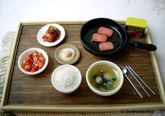 Ooak precious Asian foods with kimchi delicious Meal- Dollhouse Miniatures 1/12