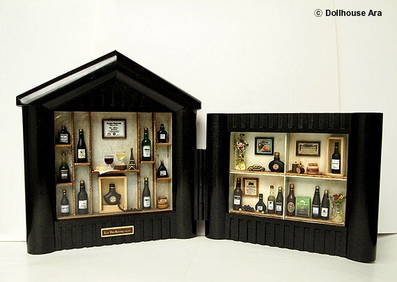 Vintage Ooak Wines decor display set-handmade Dollhouse Miniatures 1:12