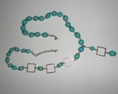 FREE SHIPPING Natural Turquoise Necklace with inlays of Tibetan Silver Metal, with Silver Metal Clasp / Handmade / Beaded Necklace