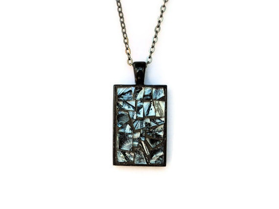 Mosaic Necklace, Rectangular Pendant, Wearable Art