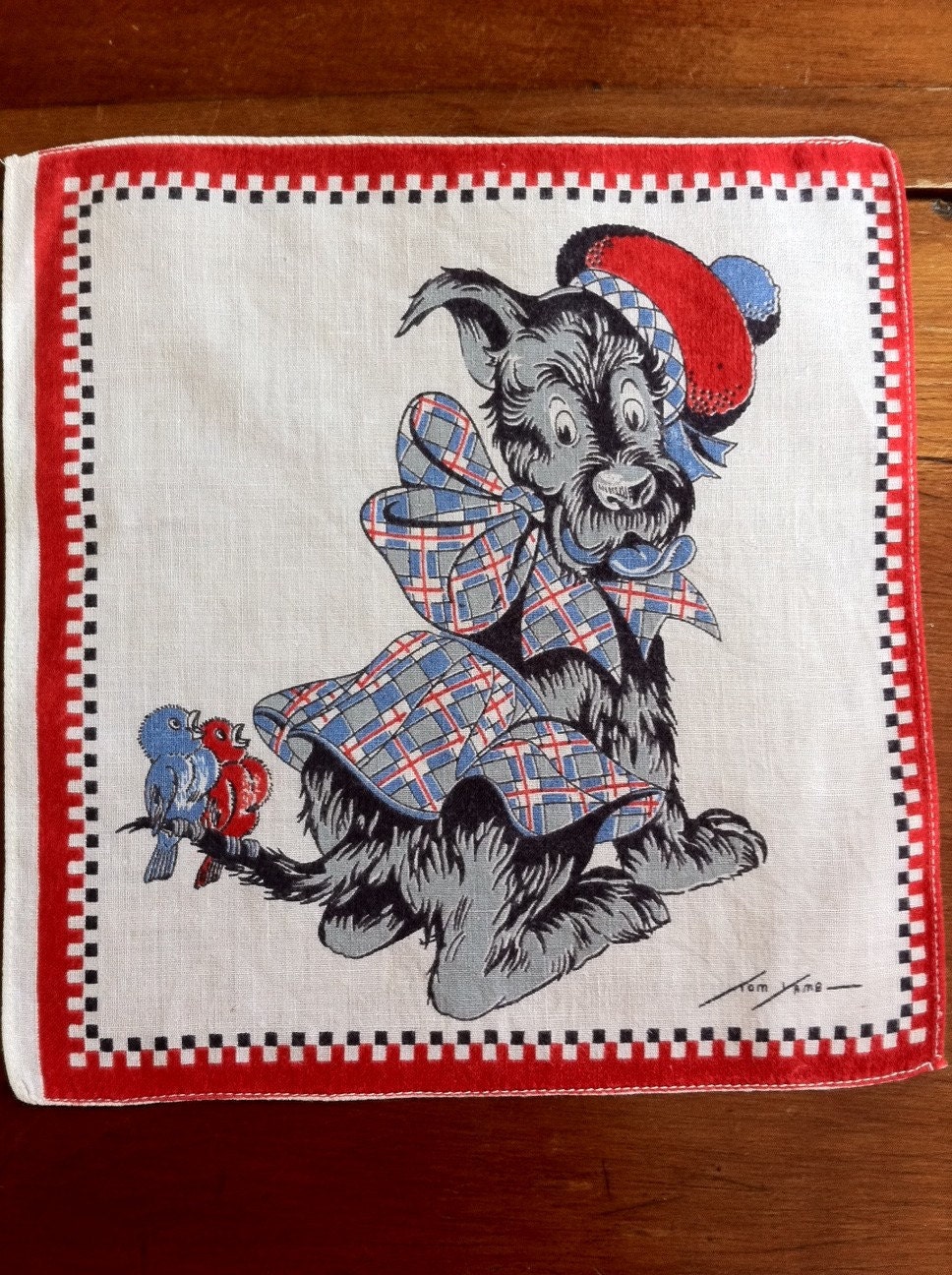 Vintage Hanky Tom Lamb Scotty Dog Childs Handkerchief