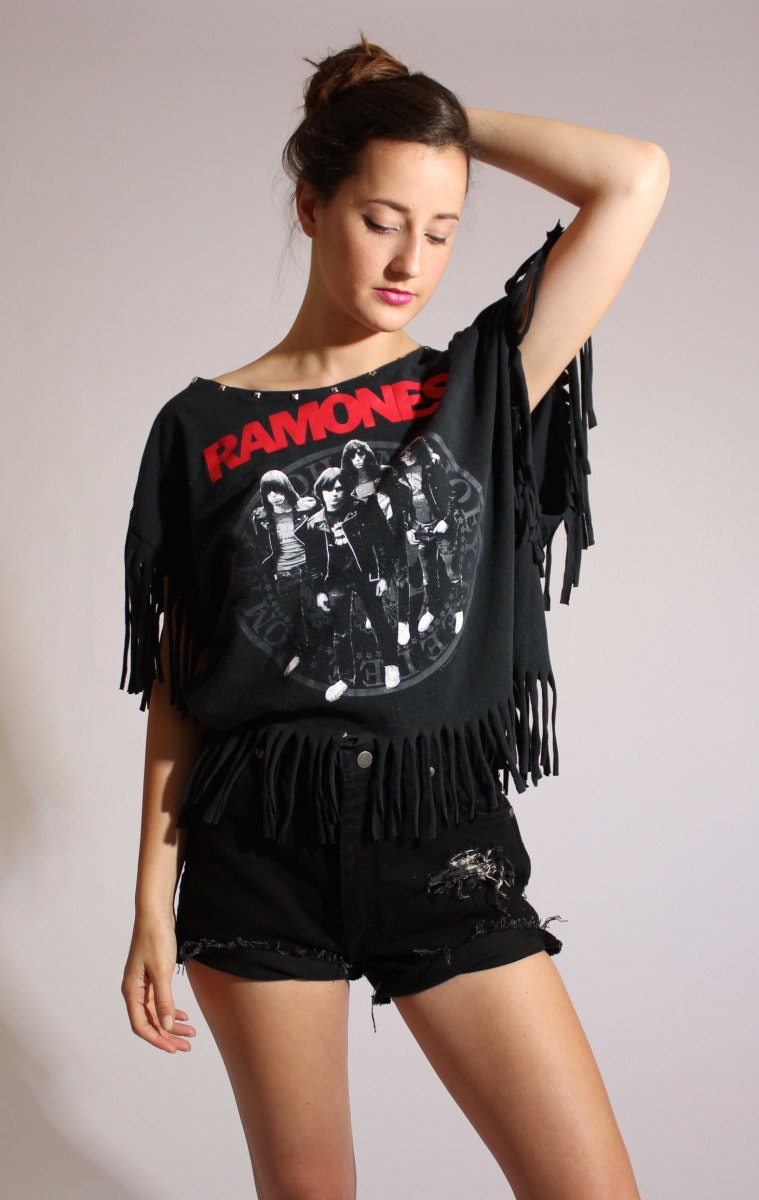 Fringed and Studded Black Ramones Top