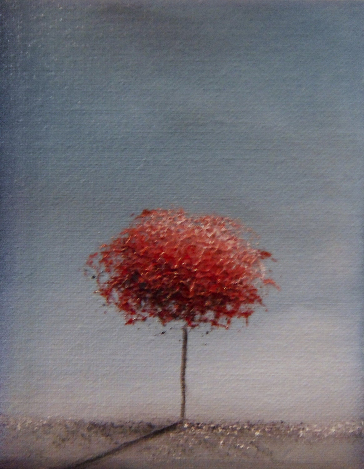 ORIGINAL Abstract Tree Oil Painting, Blue and Red Contemporary Art, Textured Canvas, 6 x 12, We Three