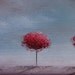 ORIGINAL Abstract Tree Oil Painting, Blue and Red Contemporary Art, Textured Canvas, 6 x 12, We Three