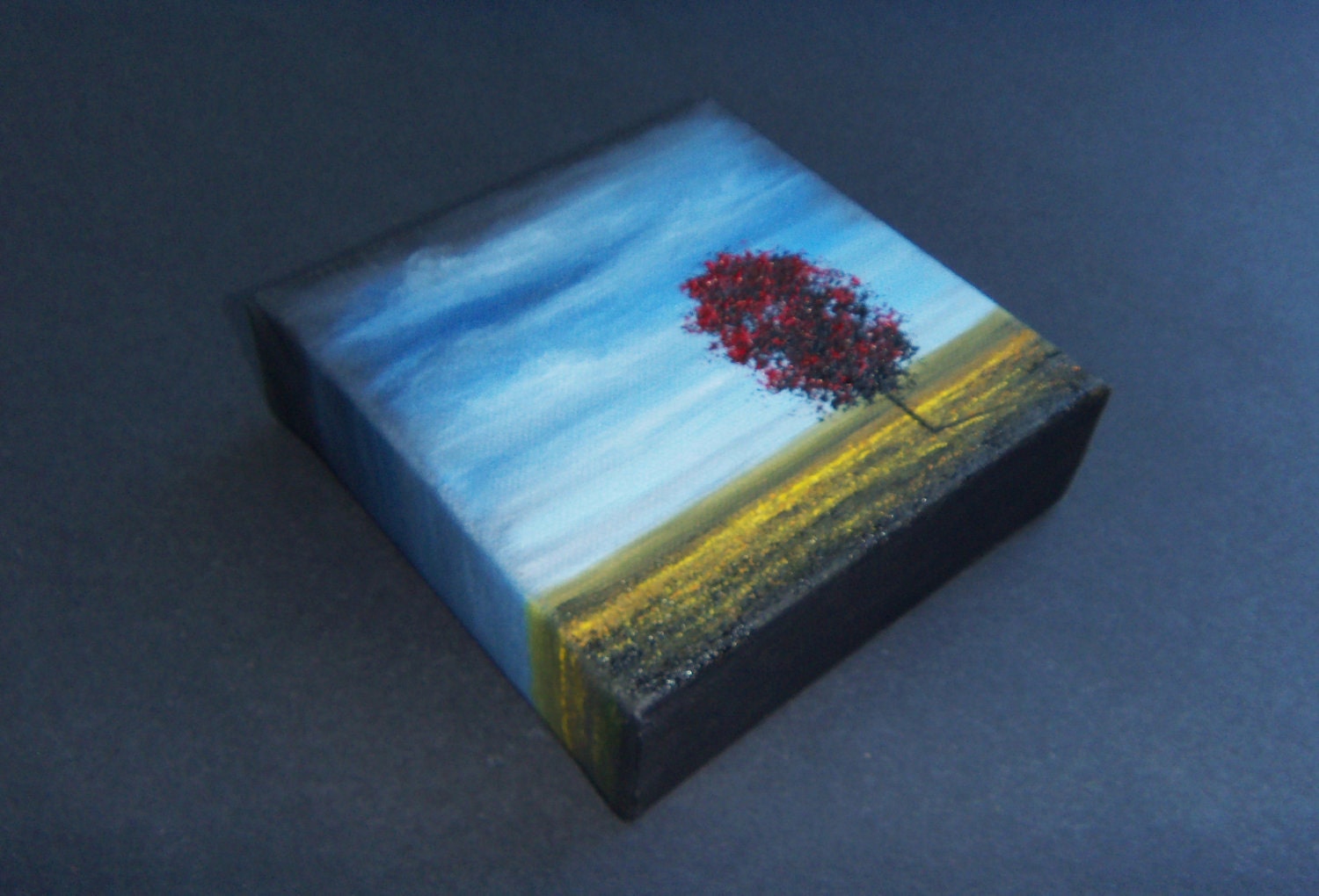 ORIGINAL Abstract Tree Oil Painting, Contemporary Red Art on Textured Canvas, 5 x 5 x 1.5, A Summer's Eve