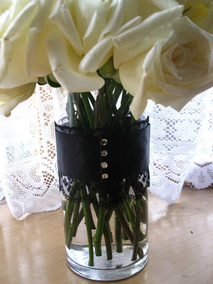 Black Satin and Lace Vase Wrap with Faux by MagnoliaWestEvents