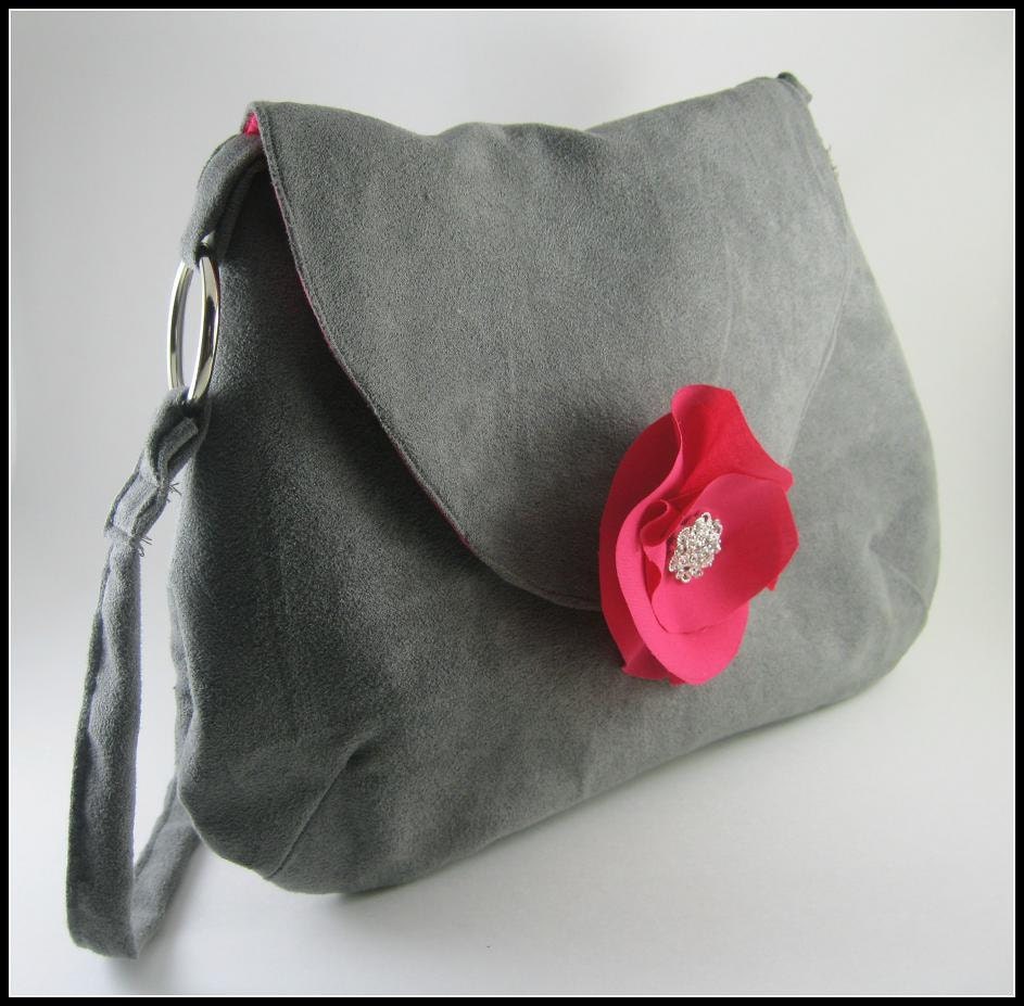 Crossover Shoulder Bag -gray suede /Sling Bag Travel Bag Evening Bag Gray Ultra Suede