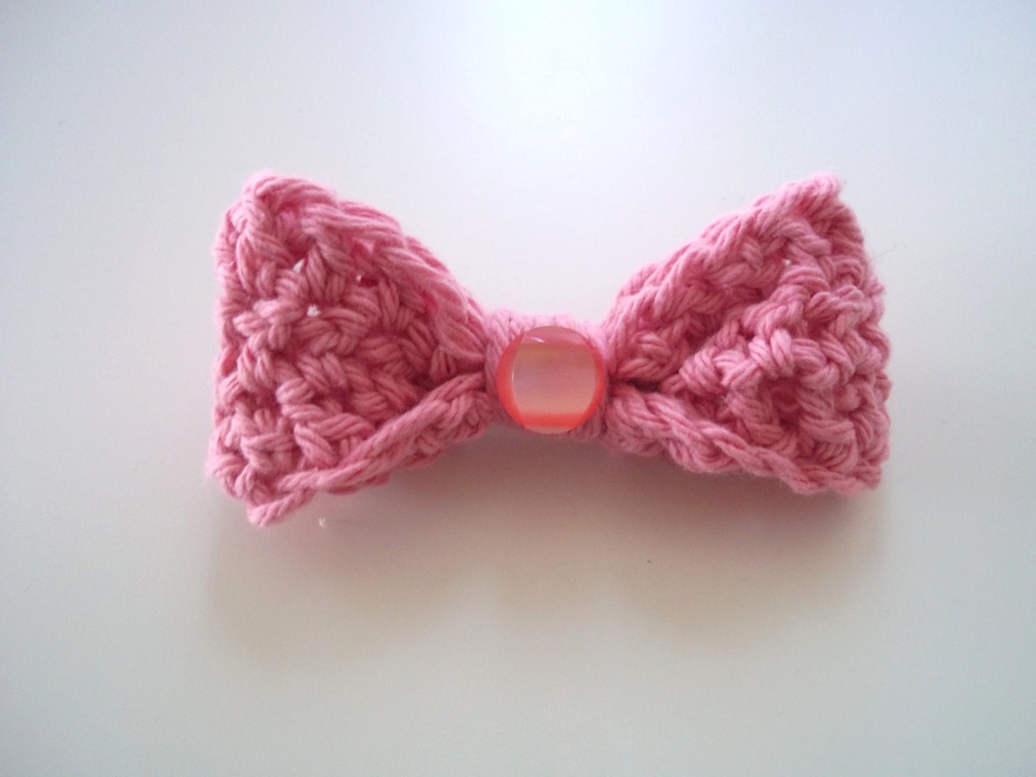 Summer Accessory - Rose Pink Crocheted Hair Bow with a Vintage Pink Button