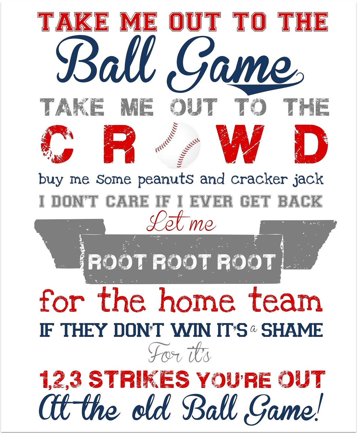 Take Me Out to the Ballgame Print - Nursery Art or Kids Room Art - Can be Personalized for Your Team :)