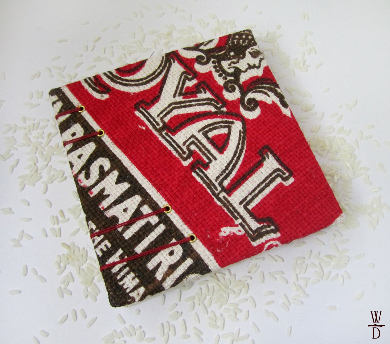 Upcycled Rice Bag Journal - Burlap Blank Book