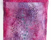 Embroidered Textile Art, hand dyed vintage textile and lace wall hanging, fiber art,  dark red, pink, purple and turquoise