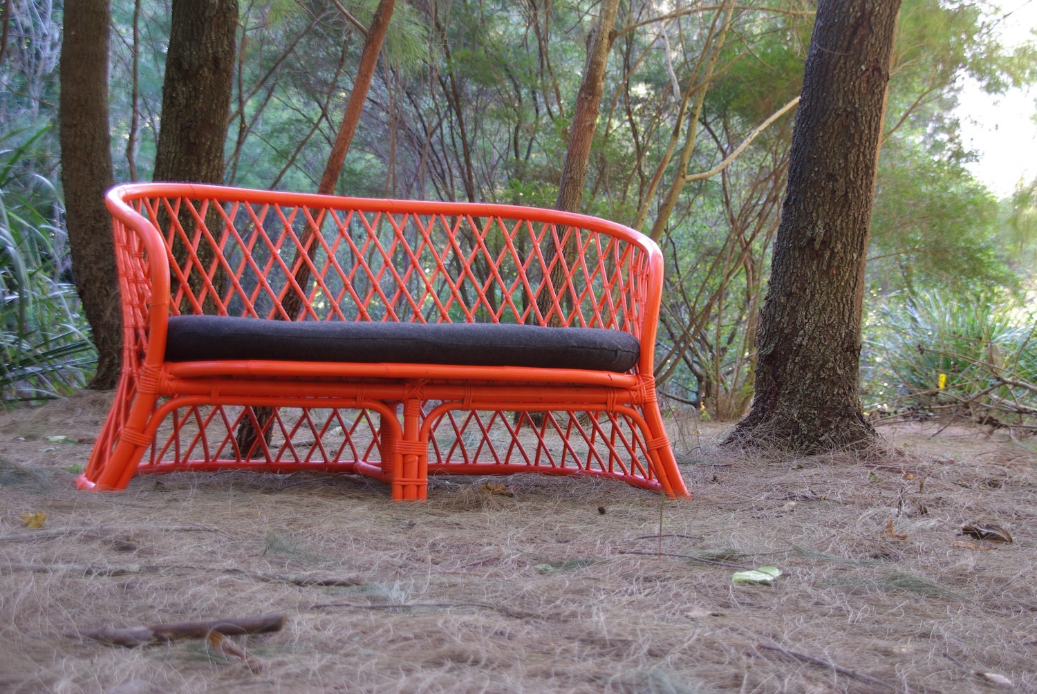 Made to Order -  Upcycled Vintage Cane 2 Seater Chair Ballistic Neon Orange