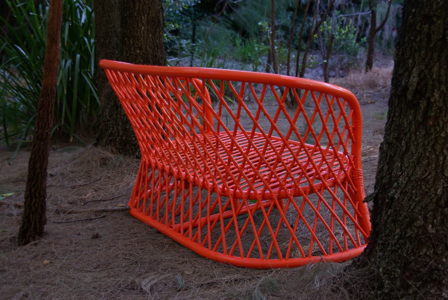 Made to Order -  Upcycled Vintage Cane 2 Seater Chair Ballistic Neon Orange