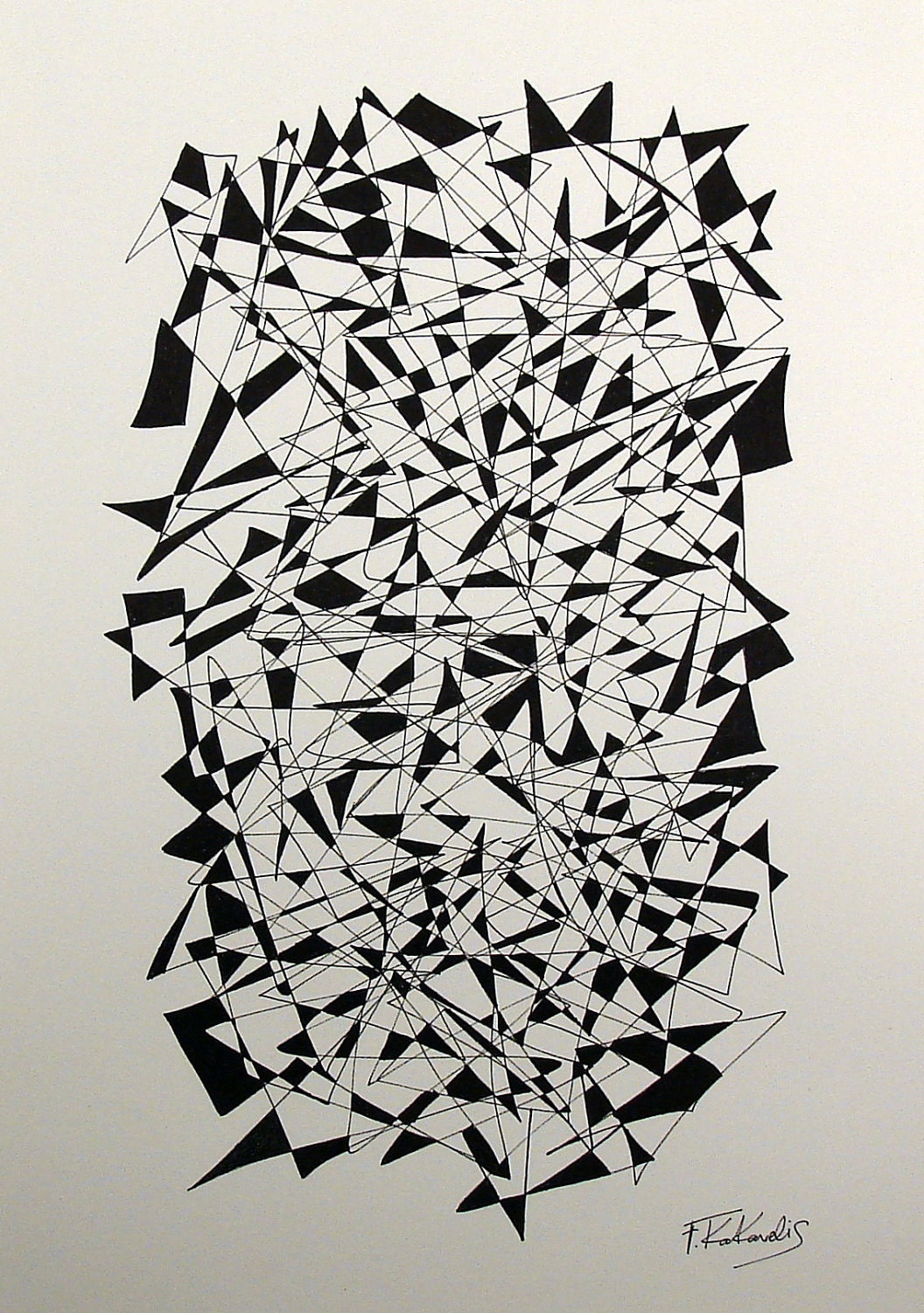 Original Abstract Art Handmade Pen & Ink Drawing Painting sized 50x35cm (approx. 20x14 in.)