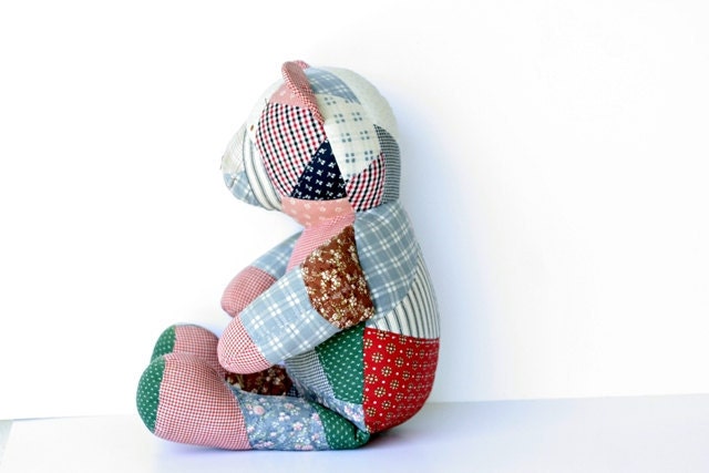 Vintage Calico Patchwork Teddy Bear - House of Hatten - Large Bear - Adorable Country Cottage Baby Decor