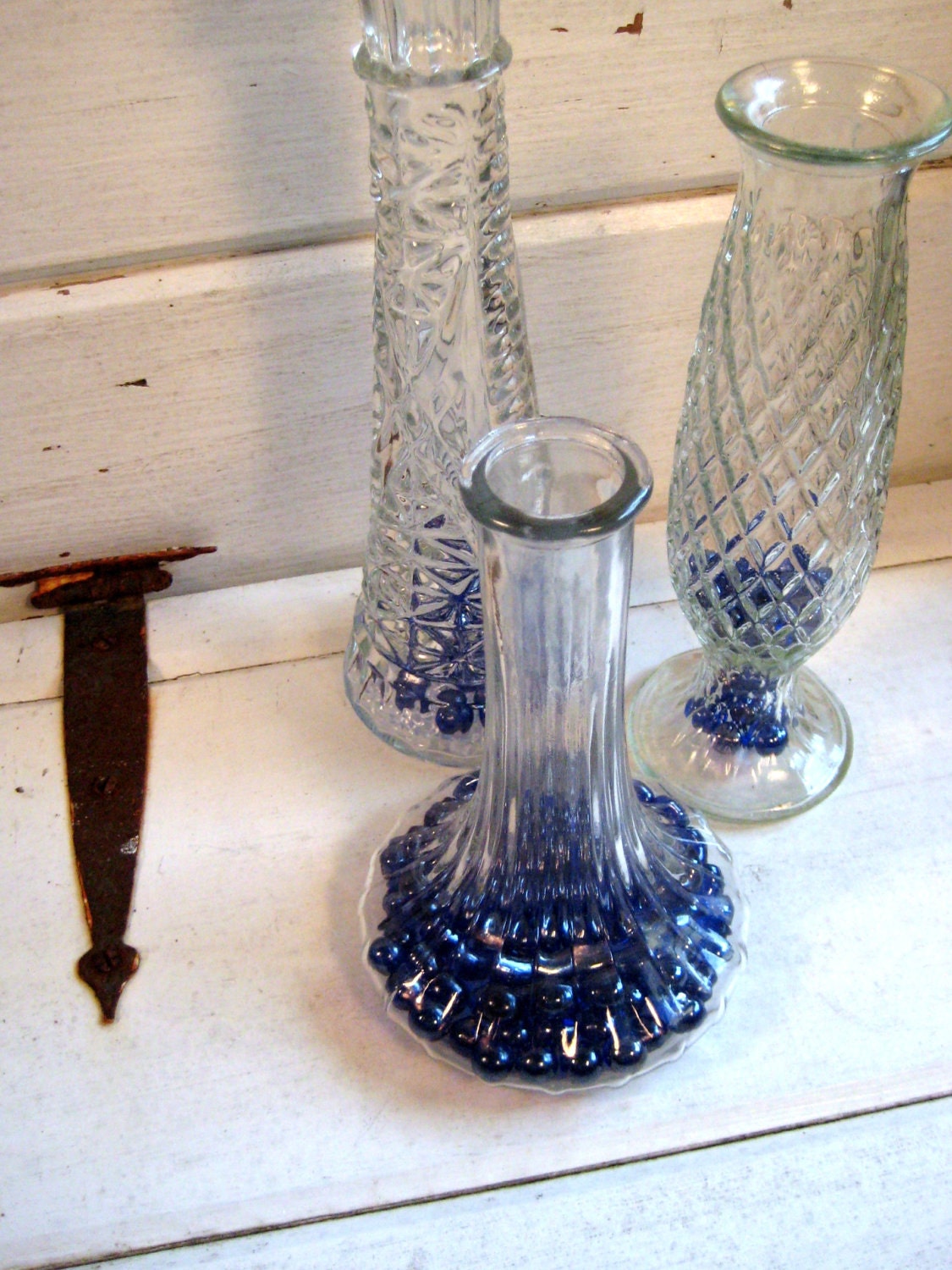 Vintage Clear glass vases,  Set of three vintage glass vases, E.O. Brody, Wedding decor, 6, 7.5, 9 inches
