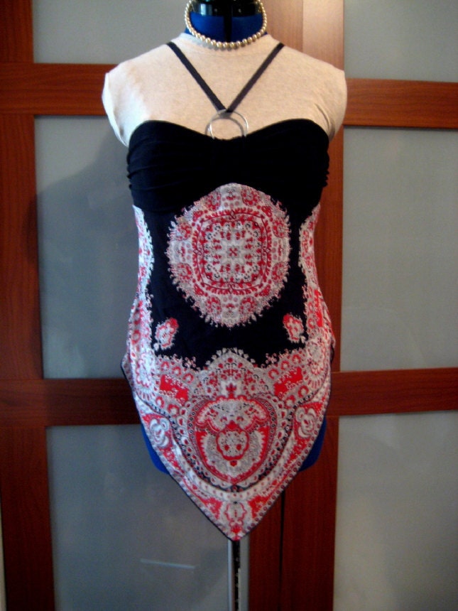 SALE Boho Scarf Top Upcycled Halter Size L
