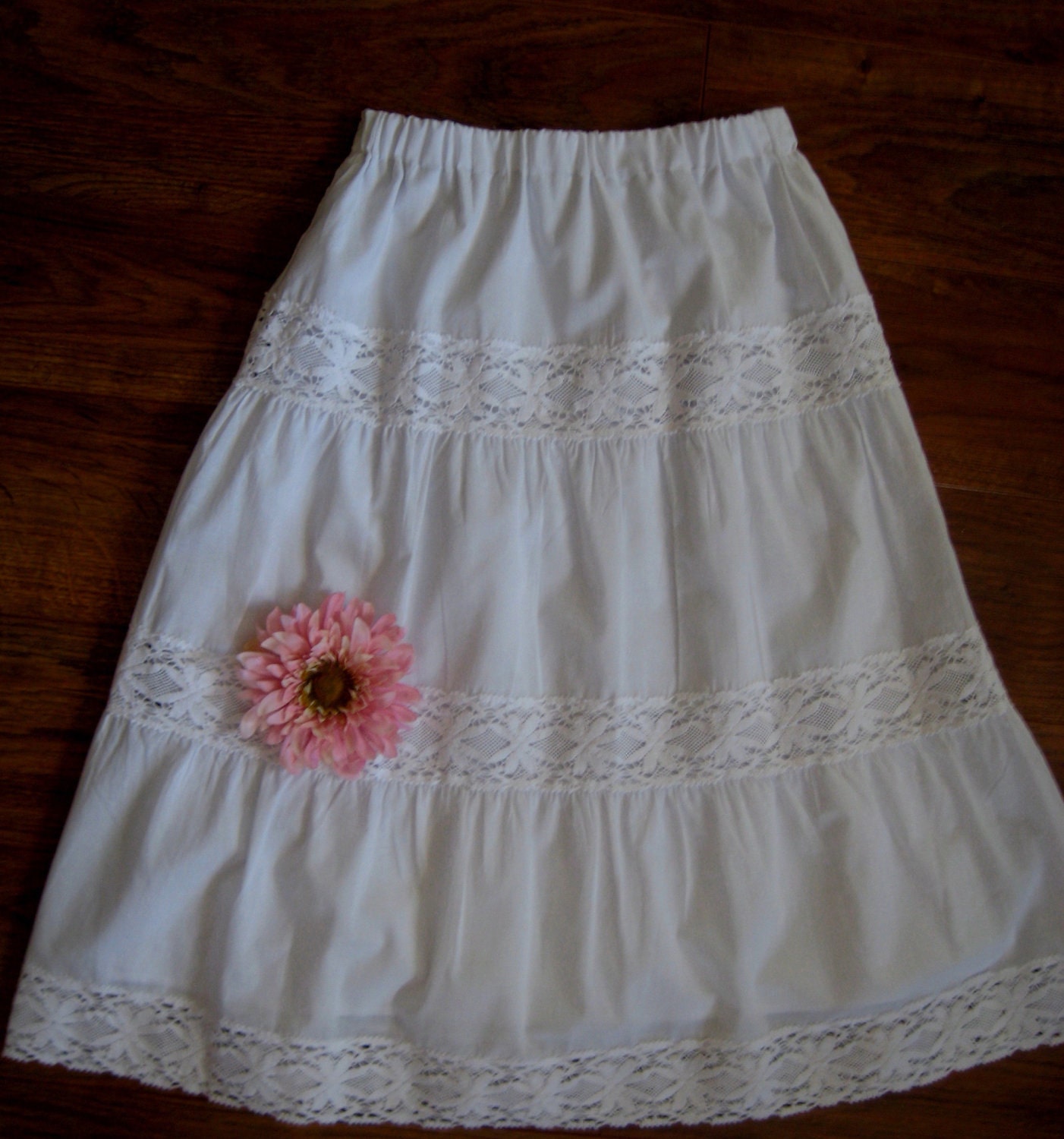 Mexican Lace Bohemian Long Skirt Upcycled SZ L