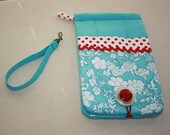 Nook Case, FREE SHIPPING in USA, Turquoise and Red Polka Dot, Kindle 3 Cover, Kindle Fire cover, Touch Cover,  Ric Rac