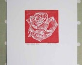 Red and White Rose lino print unframed