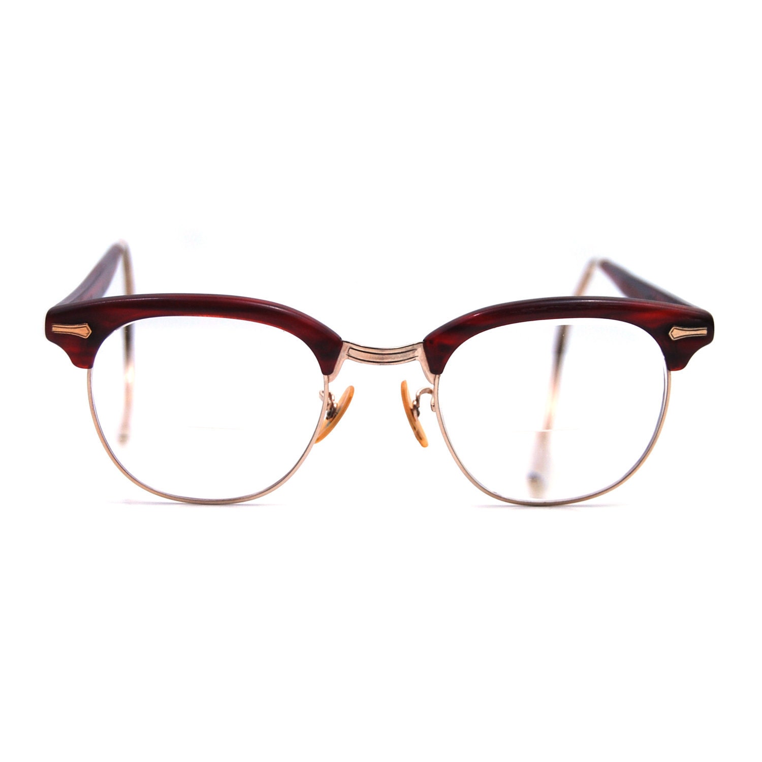Vintage Eyeglasses Gold Filled Shuron Brown Tortoise Clubmaster Frames.