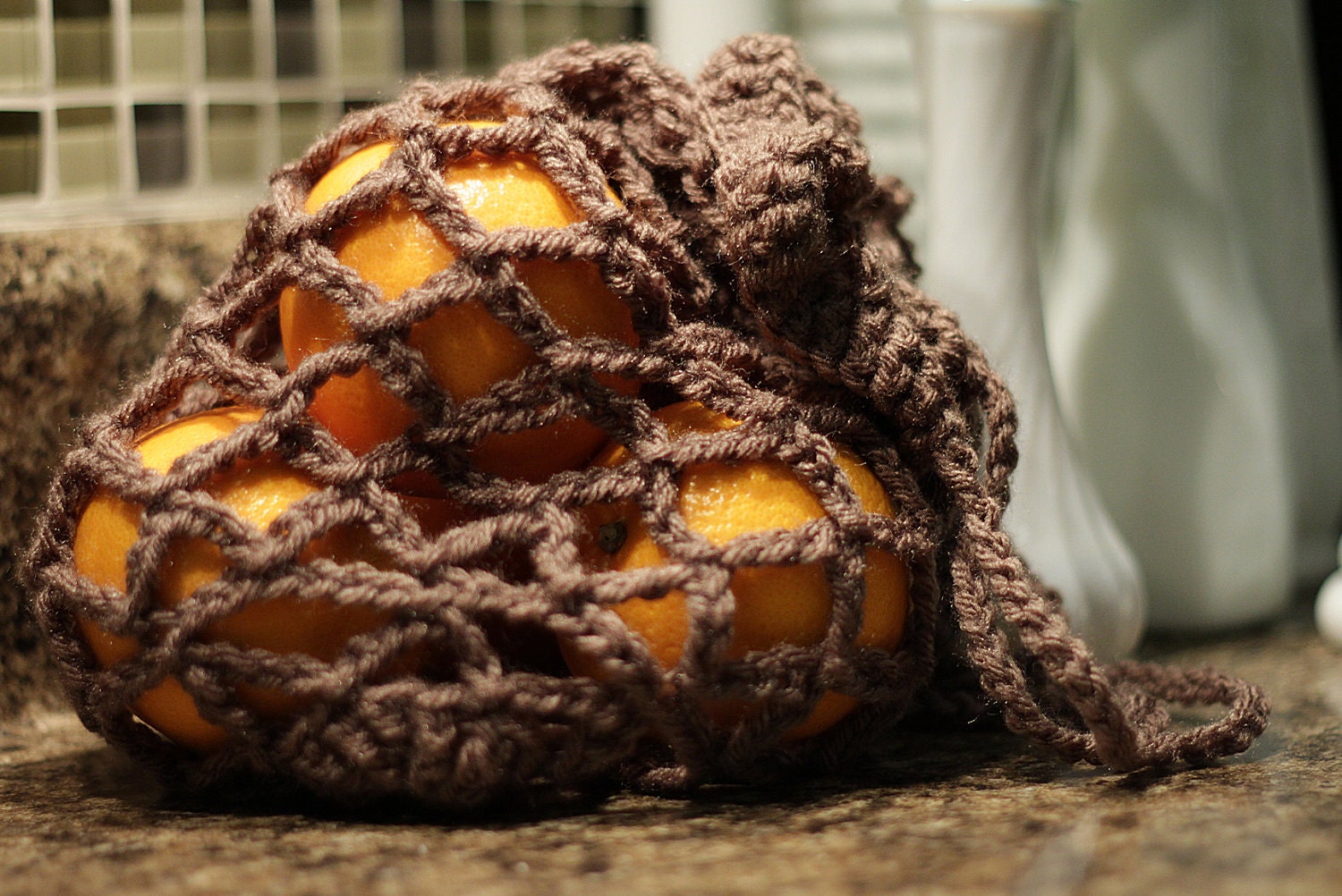 Reusable Produce Bag - Crochet - Brown - Made to order