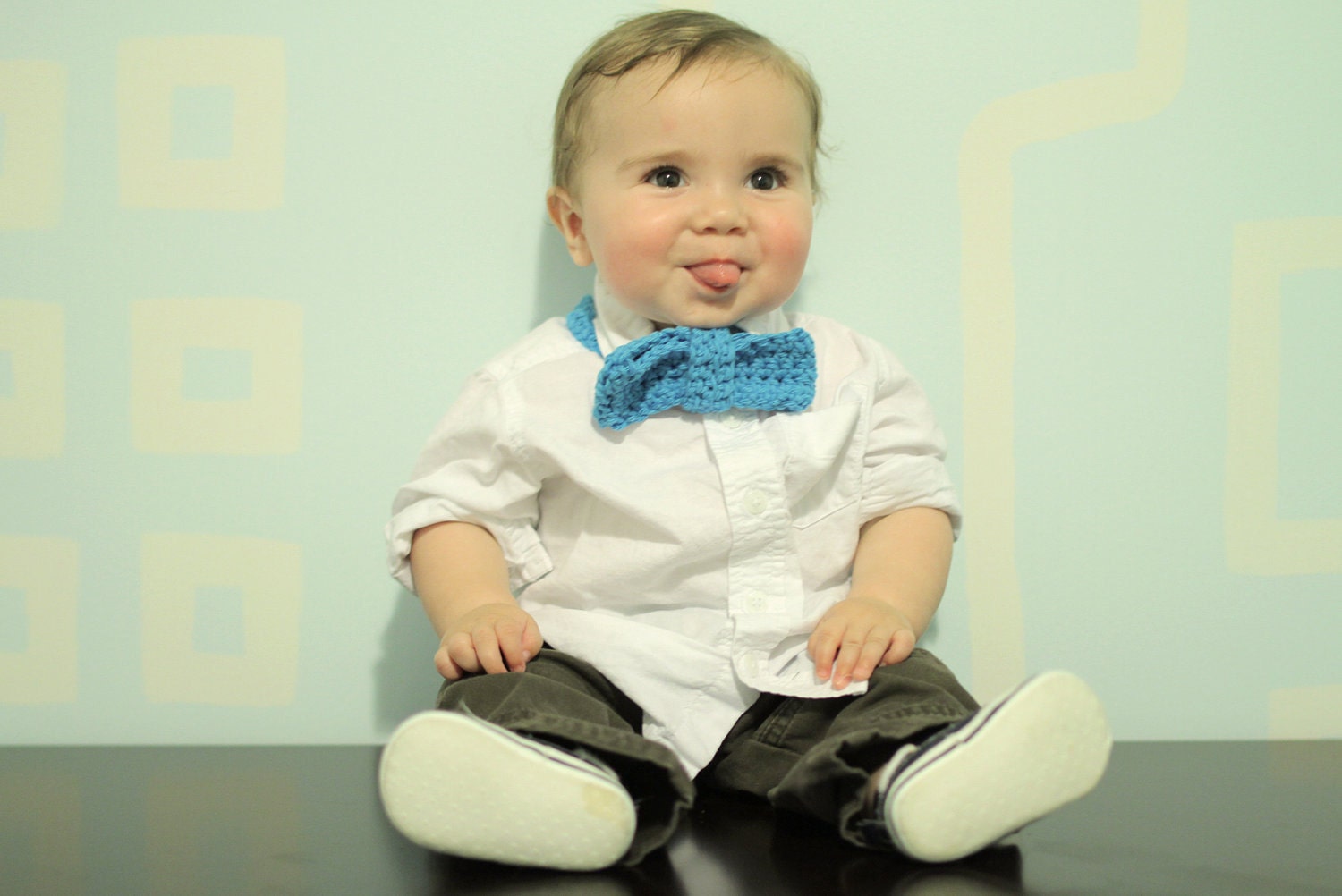 Crochet Bowtie - Bright Blue - newborn to 10 months